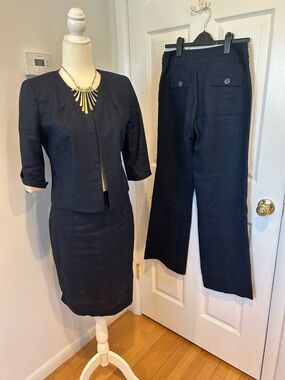 J Crew Women's Navy Linen Blend Pants and Skirt Set